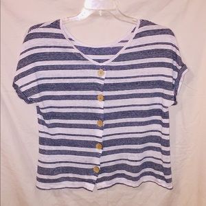 Blue and White Striped Shirt.